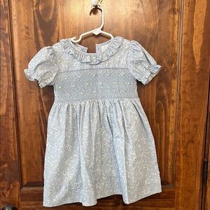 Elizabeth and James Light Blue Floral Smocked Dress with Ruffle Collar